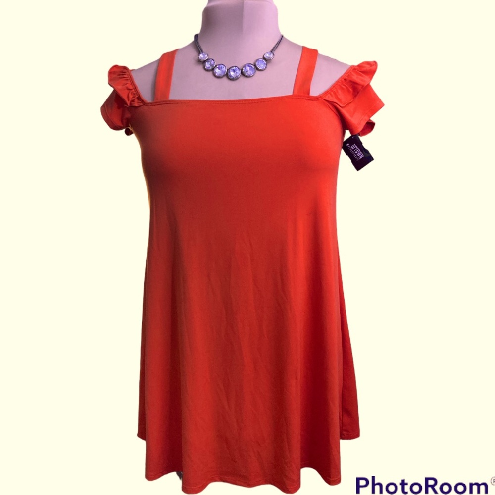 BCBGeneration size XS orange dress cold shoulders cap sleeves square neck